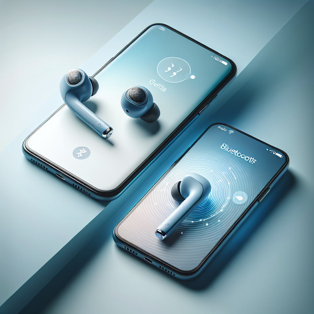 "Langkah-langkah cara memasangkan Galaxy Buds dengan iPhone, menampilkan Galaxy Buds dan iPhone dengan layar pengaturan Bluetooth yang jelas."